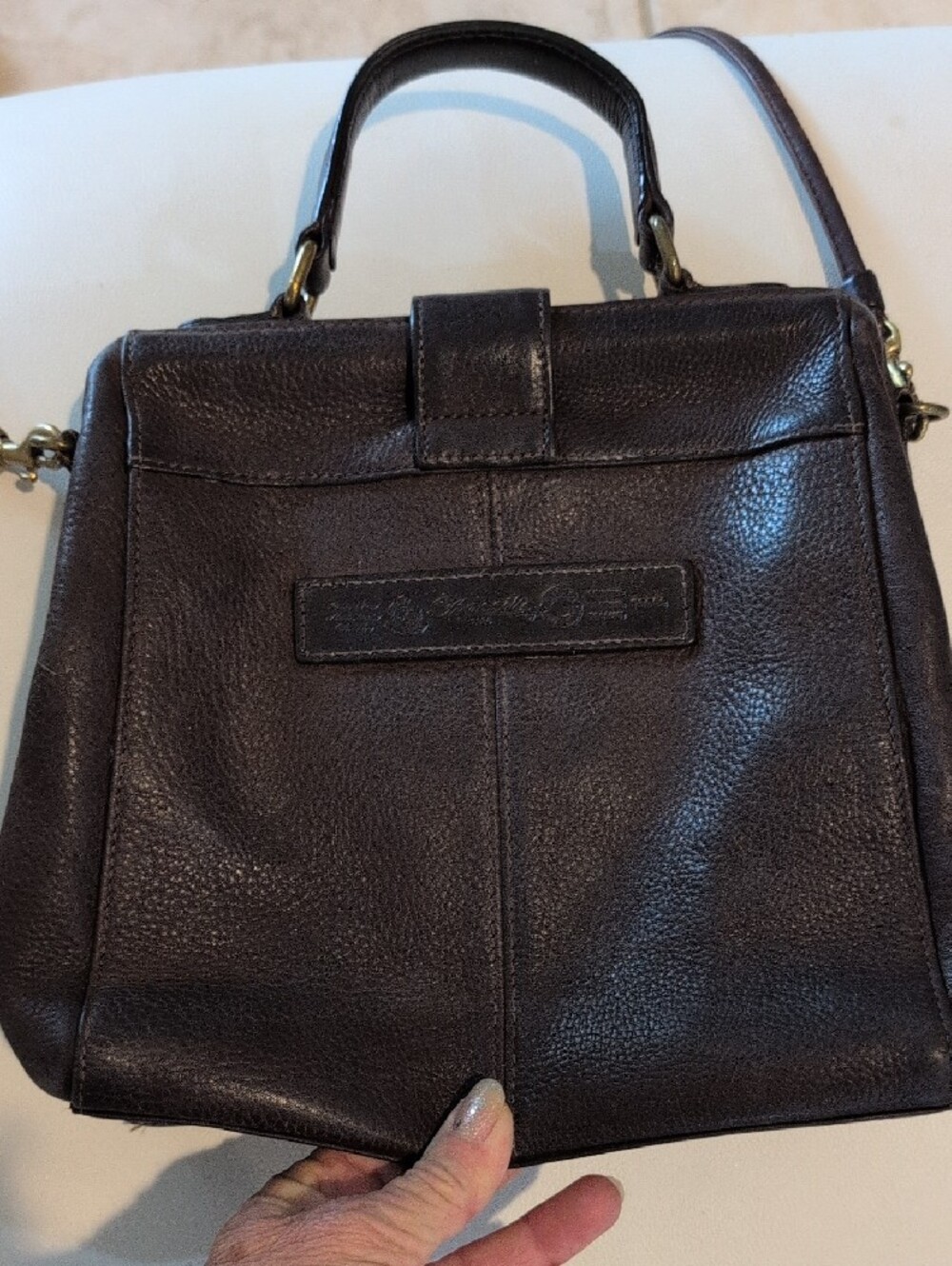 Vintage 1945 Fossil Brown Pebbled Leather Crossbody With A 1945 Brass Key - Picture 5 of 13